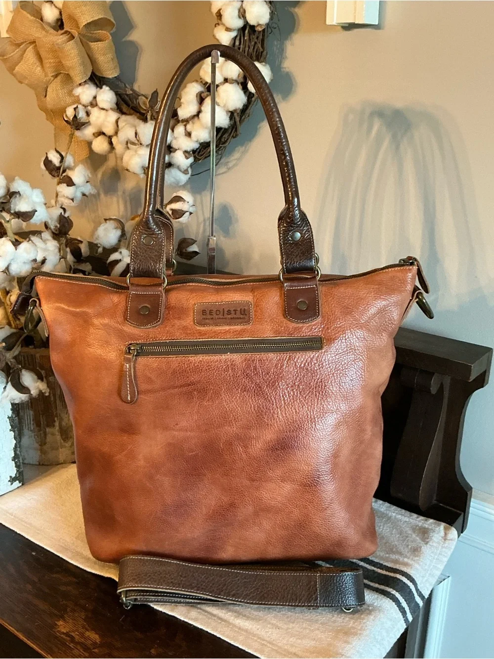Bed Stu Two-Tone Brown Leather Tote